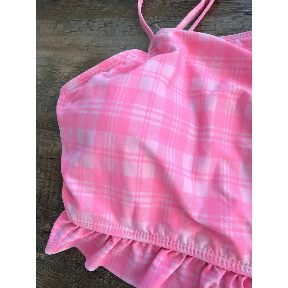 NWT Celebrity Pink Swim   Pink Gingham Adj bikini top XL 15/17